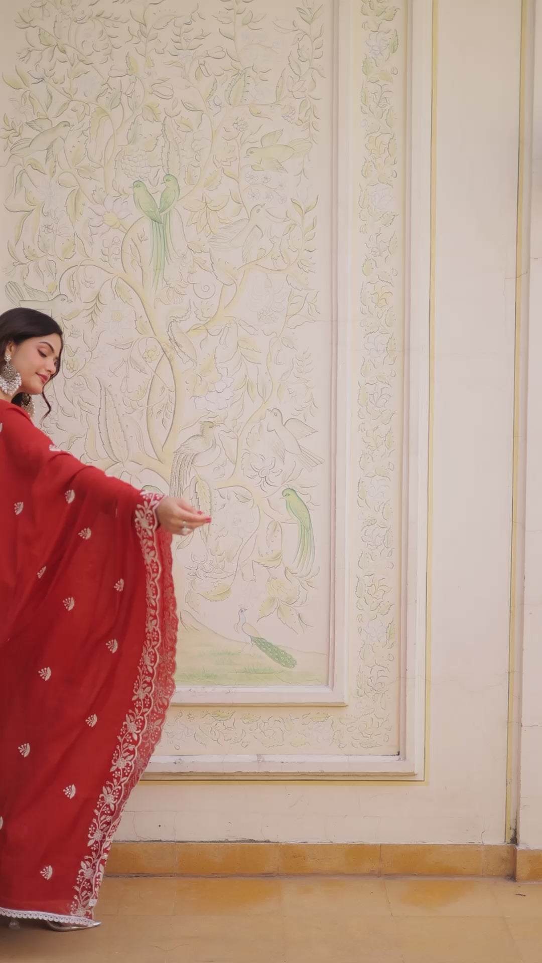 Elegant Red Anarkali Gown with Embroidered Dupatta – Festive & Wedding Wear