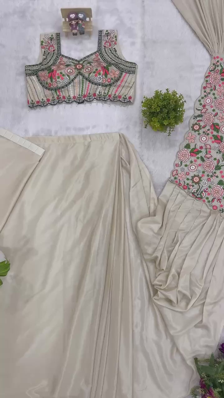 Elegant Ready Saree with Floral Embroidery Blouse – Festive & Wedding Wear