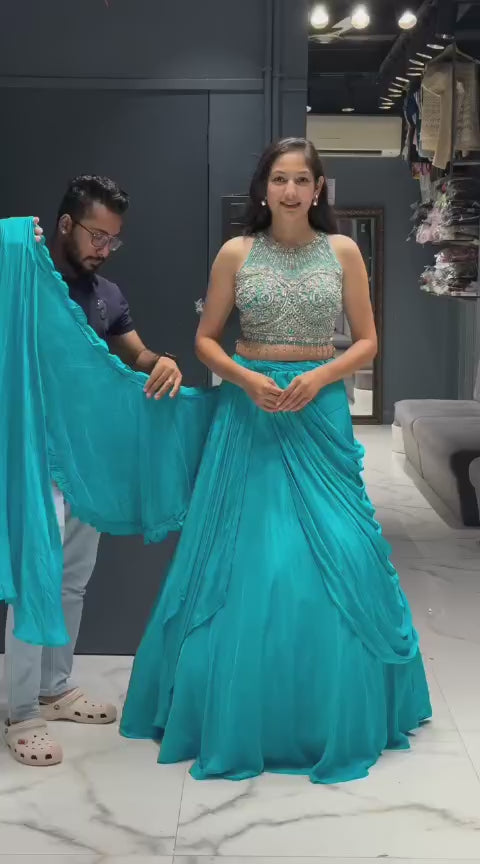 Designer Ready To Wear Teal Lehenga Choli with Heavy Embroidery Work