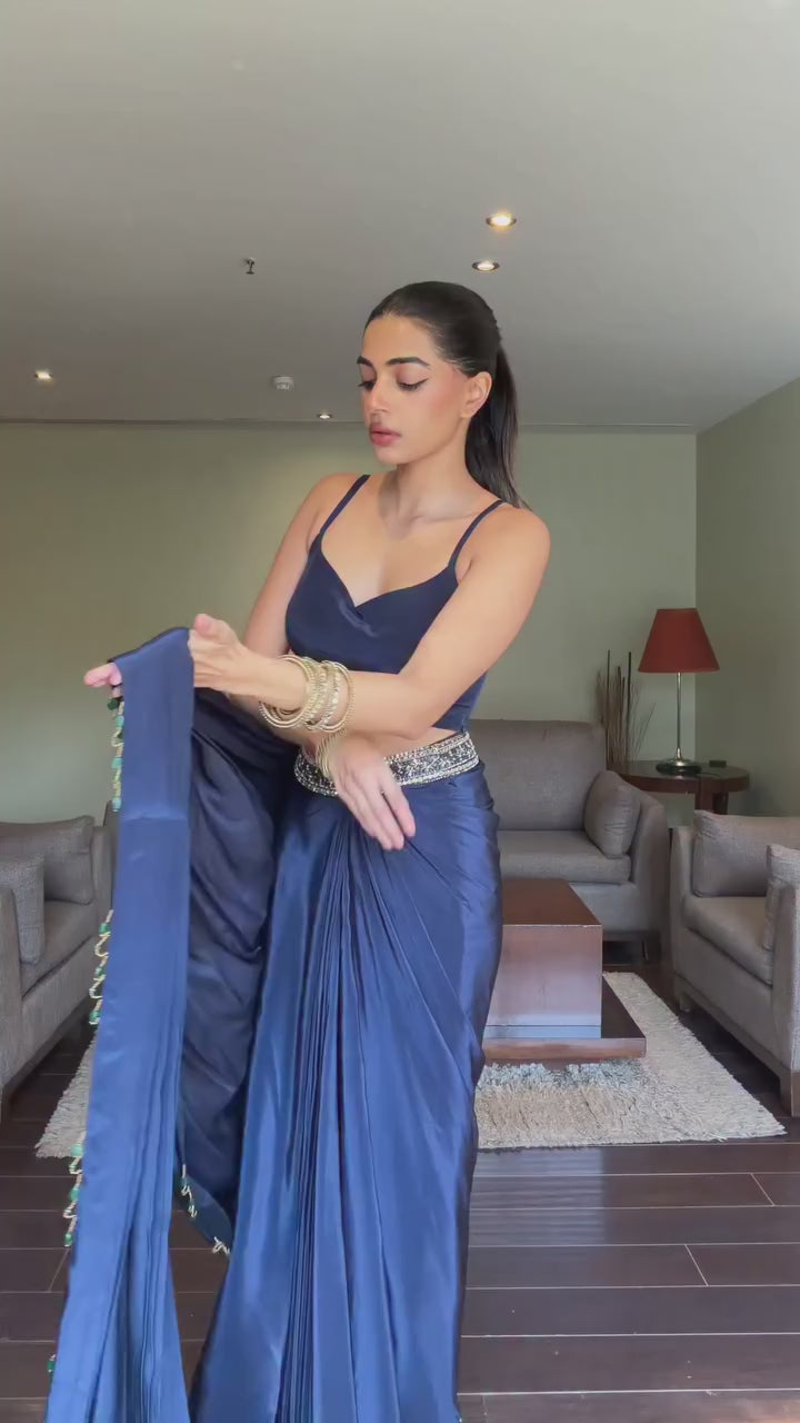 Royal Navy Blue Saree with Heavy Embroidered Designer Jacket