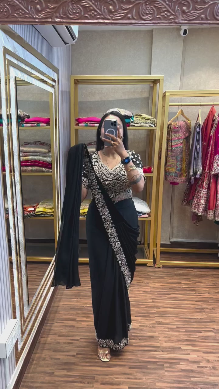 New Super Trending Embroidery Sequence work ready to wear saree with Embroidery Blouse
