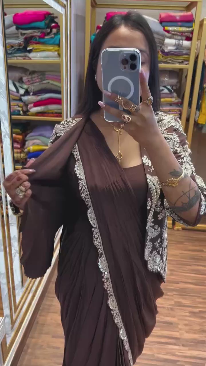 Designer Ready-to-Wear Saree with Heavy Embroidered Jacket Blouse