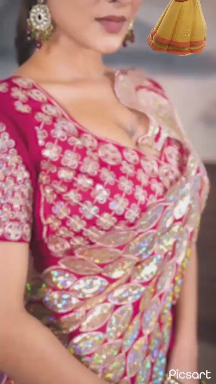 Designer Red Ready-To-Wear Saree with Mirror Embroidery Blouse