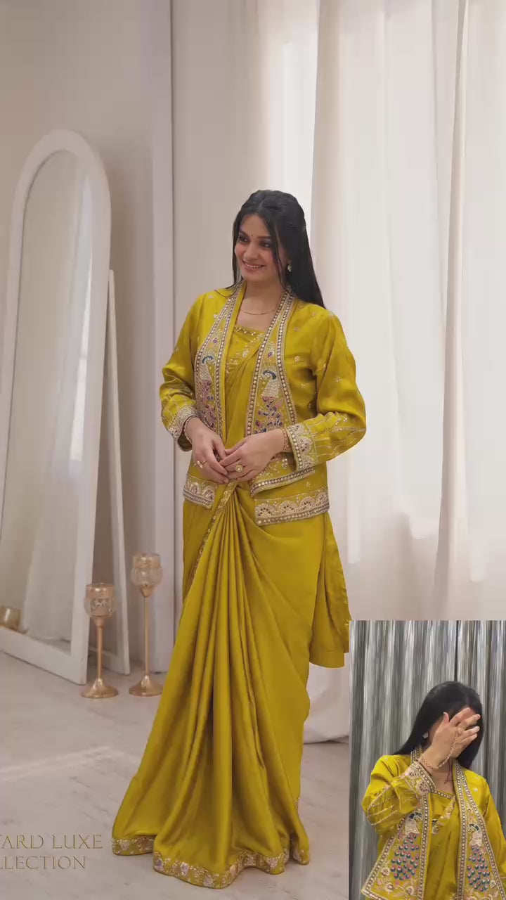 Mustard Elegance Ready-To-Wear Saree Set 💛