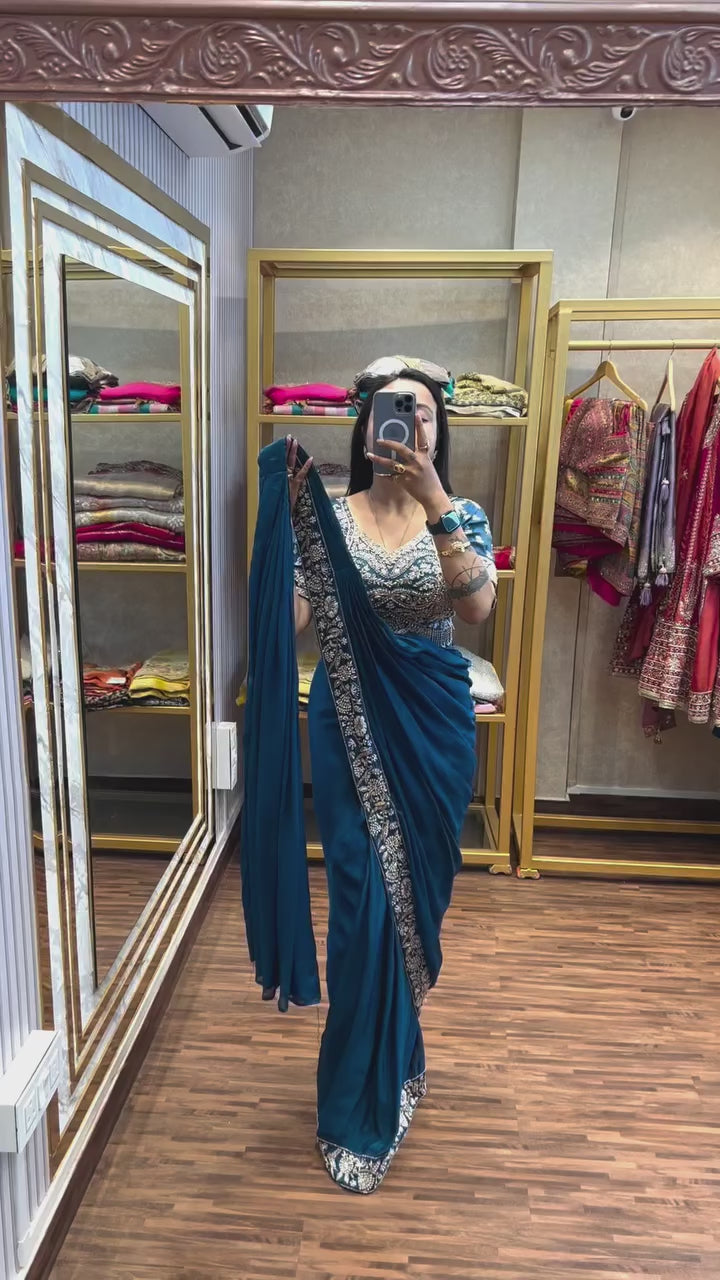 Designer Embroidered Draped Saree for Women | Party Wear