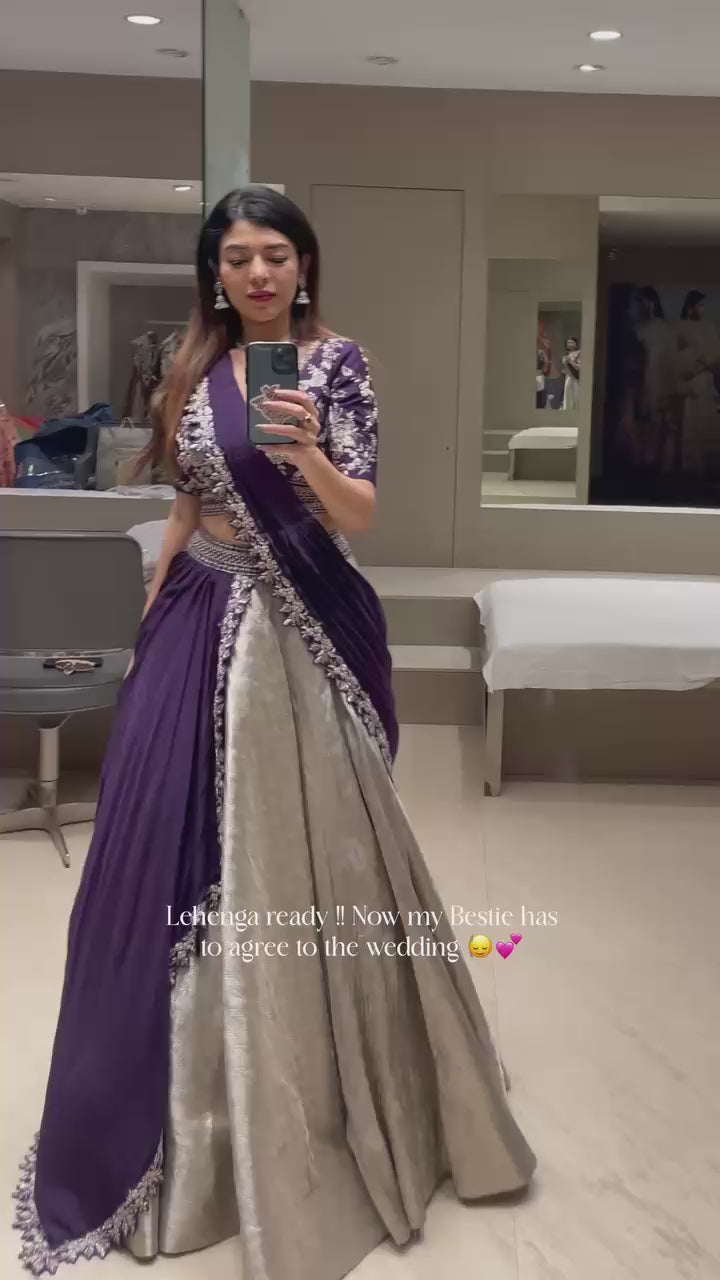 Designer Purple Lehenga Saree with Embroidered Blouse