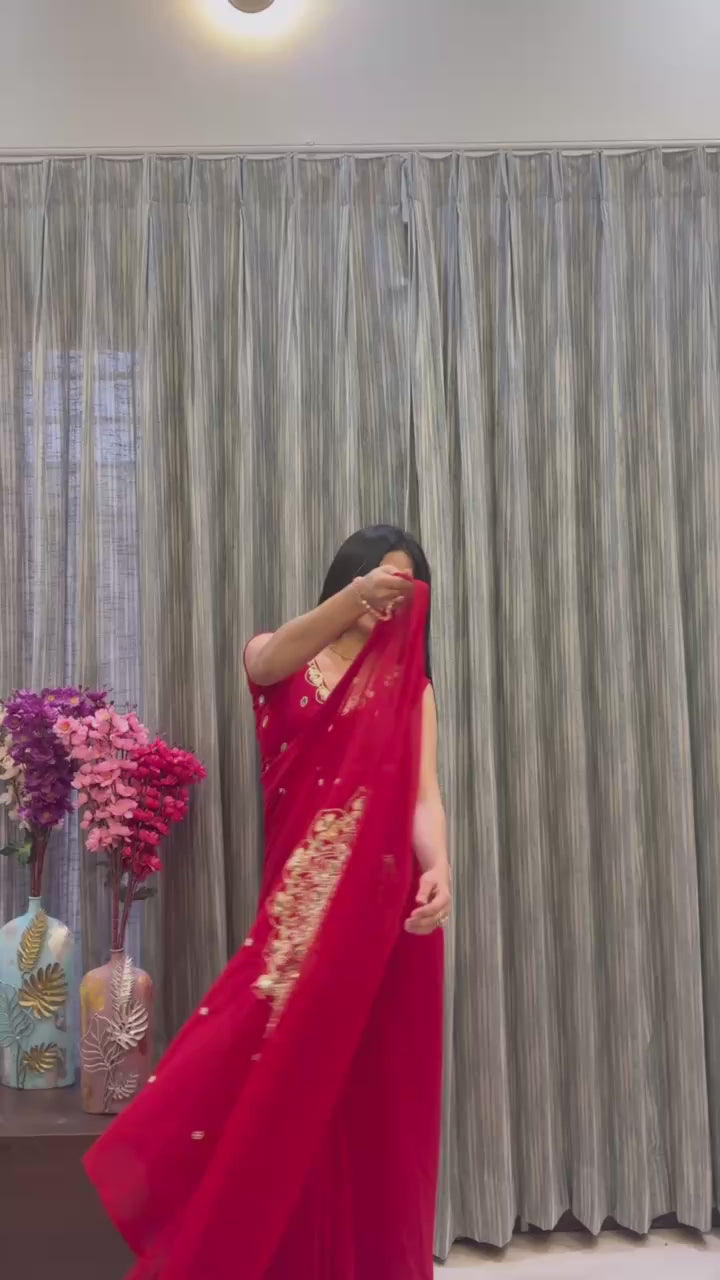 Elegant Kaftan Style Ready-to-Wear Saree with Heavy Embroidered Neck – Premium Party Wear