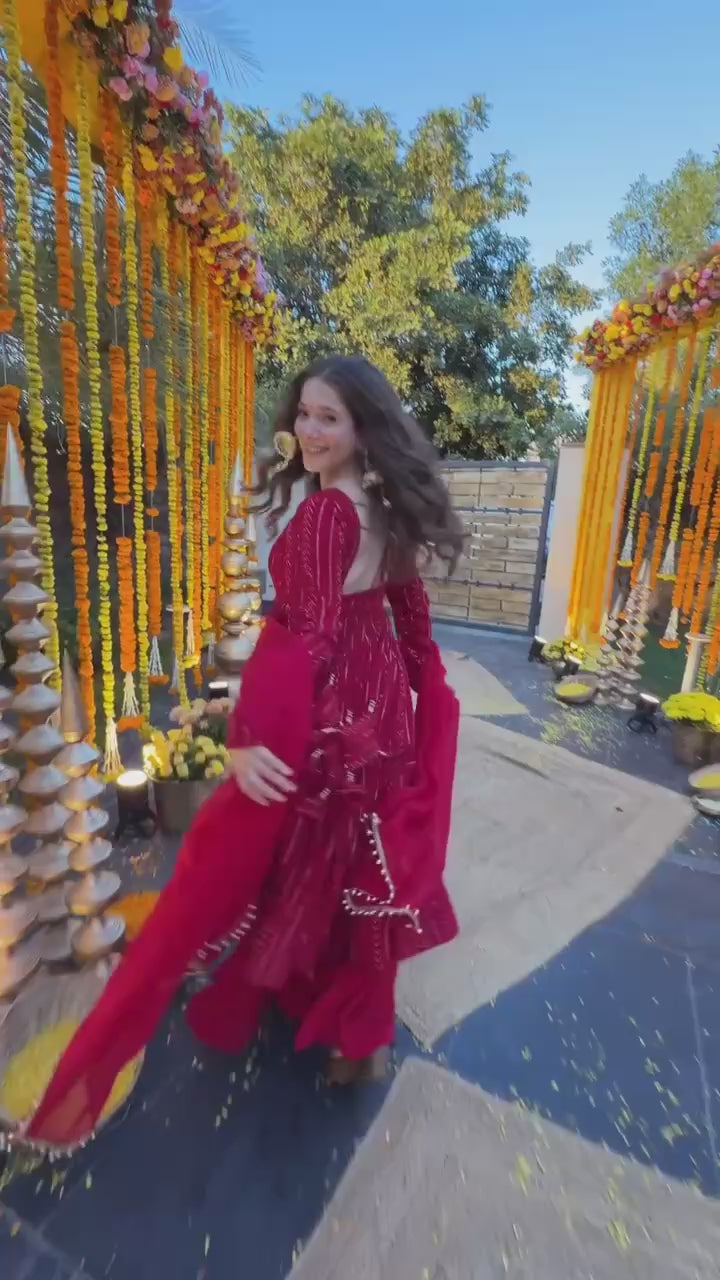Red Anarkali Gown for Women with Dupatta | Designer Party Wear & Festive Ethnic Dress
