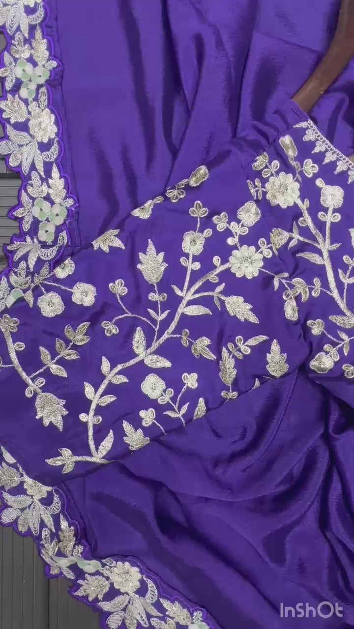 Designer Purple Lehenga Saree with Embroidered Blouse