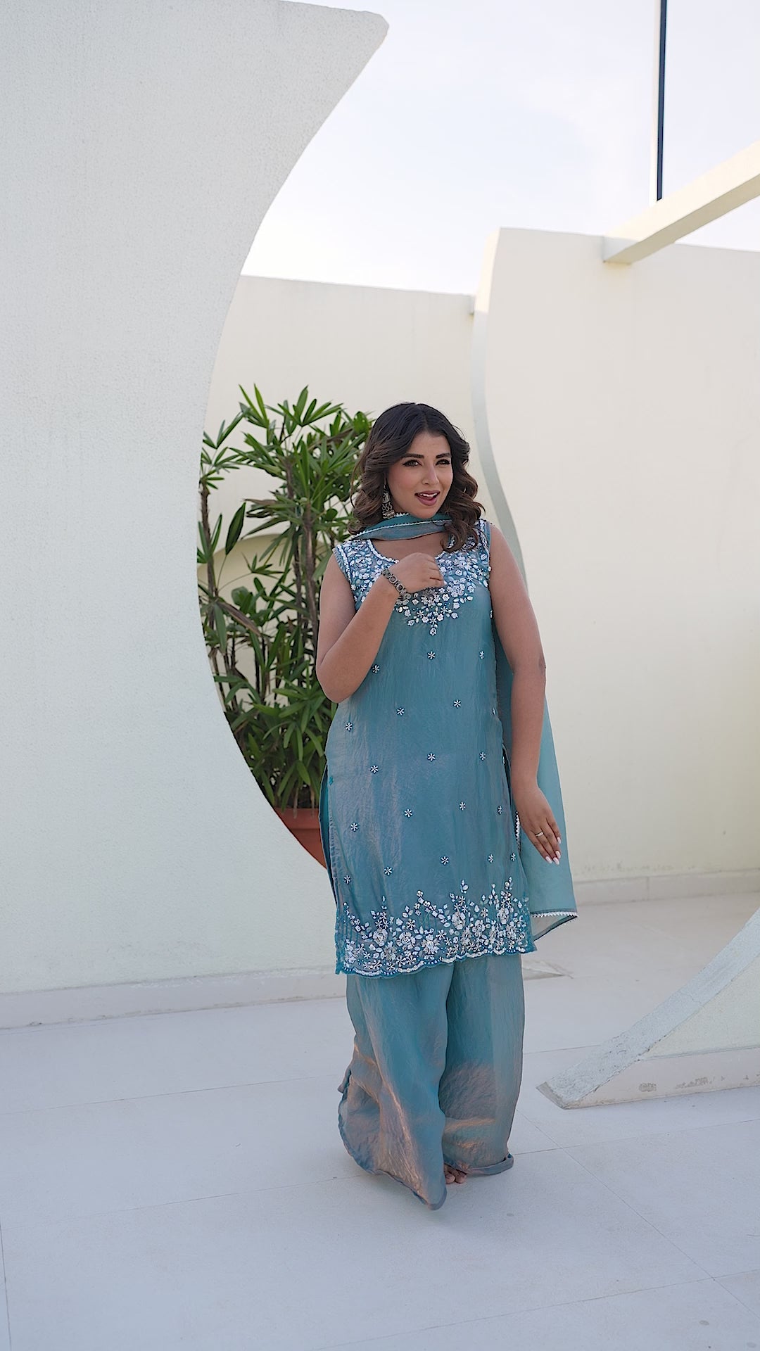 Designer Teal Blue Kurti Plazzo Set with Dupatta | Heavy Embroidered Party Wear Ethnic Set for Women