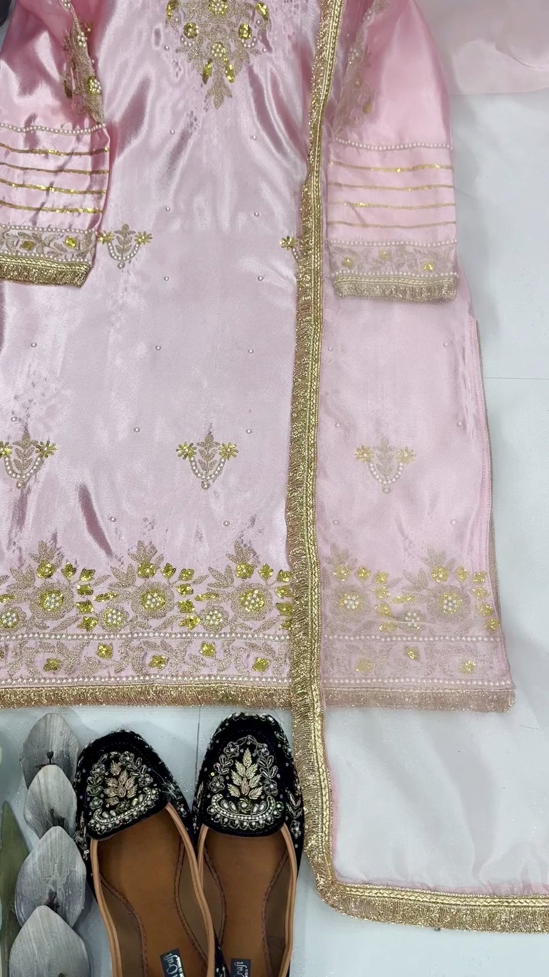 Luxury Peach Kurta Palazzo Set with Intricate Embroidery