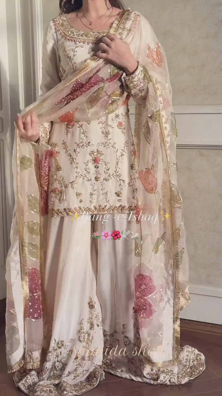 Luxury Embroidered Chinon Silk Kurta Palazzo Set with Designer Dupatta