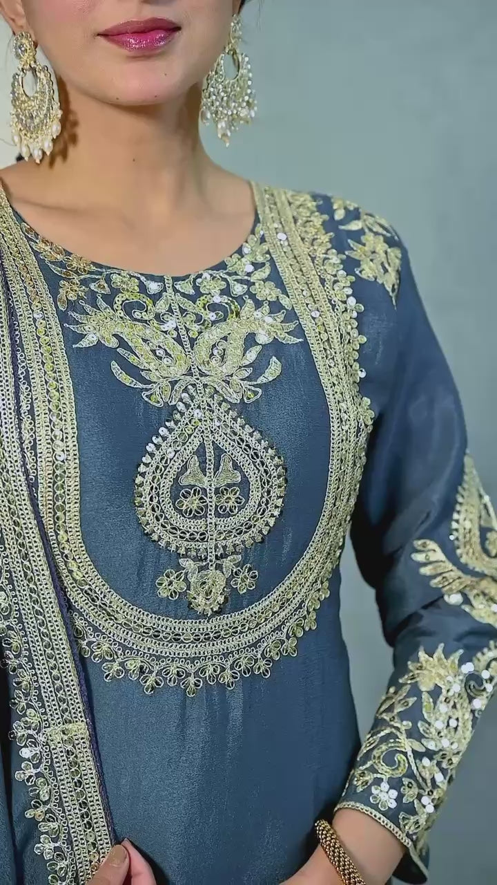 Designer Kurti Pant Set with Dupatta for Women | Embroidered Festive & Party Wear Ethnic Suit Collection
