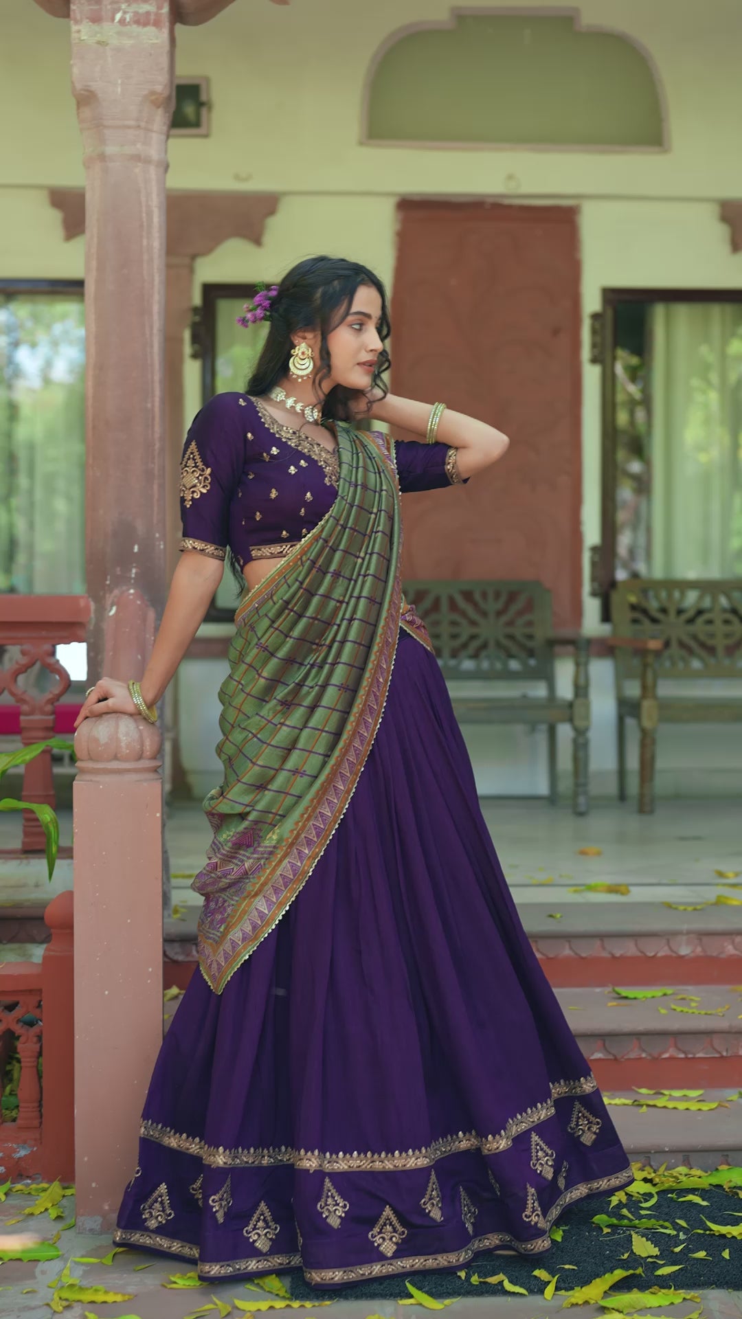 Designer Silk Lehenga Saree with Contrast Blouse – Festive Collection