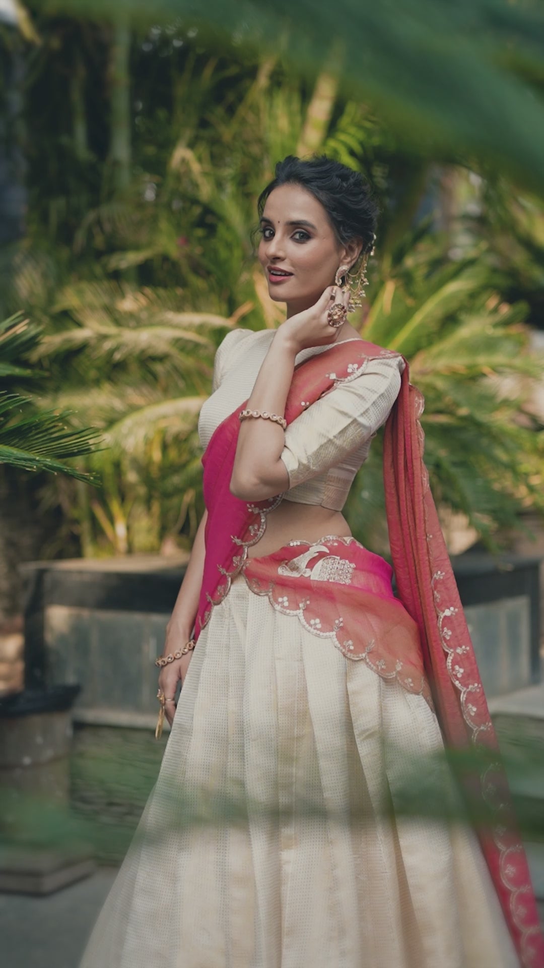 Elegant Cream Golden Lehenga Choli with Red Dupatta – Wedding Wear