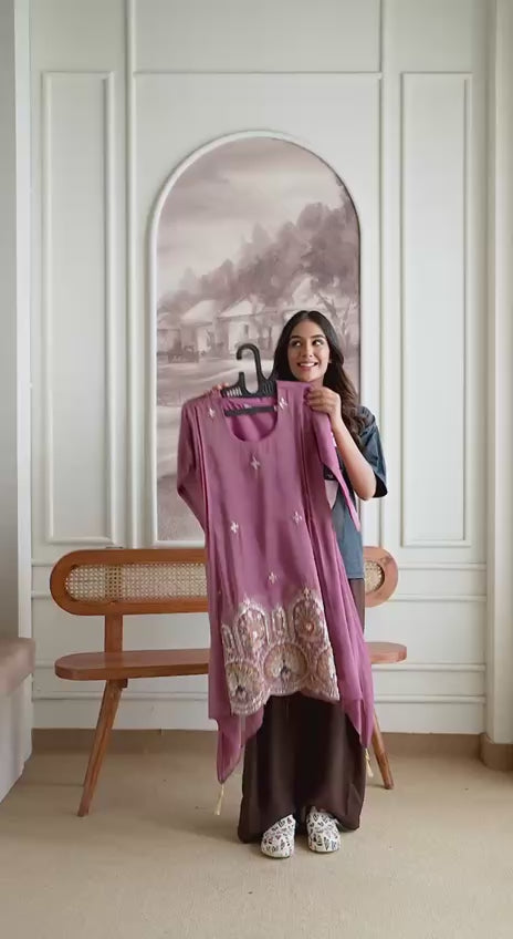 Trendy Kurta Pant Set with Intricate Embroidery Work