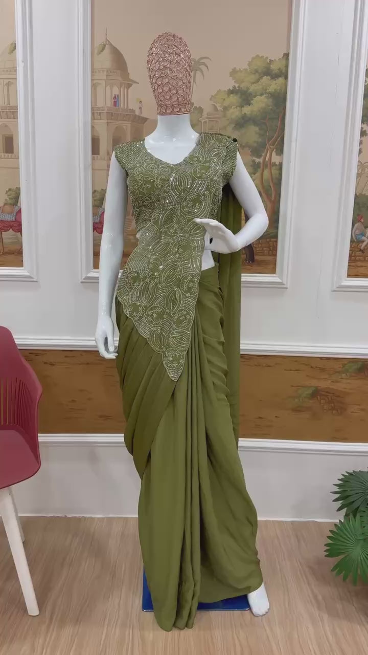 Designer Ready-to-Wear Saree with Heavy Embroidered Blouse – Elegant Party Wear