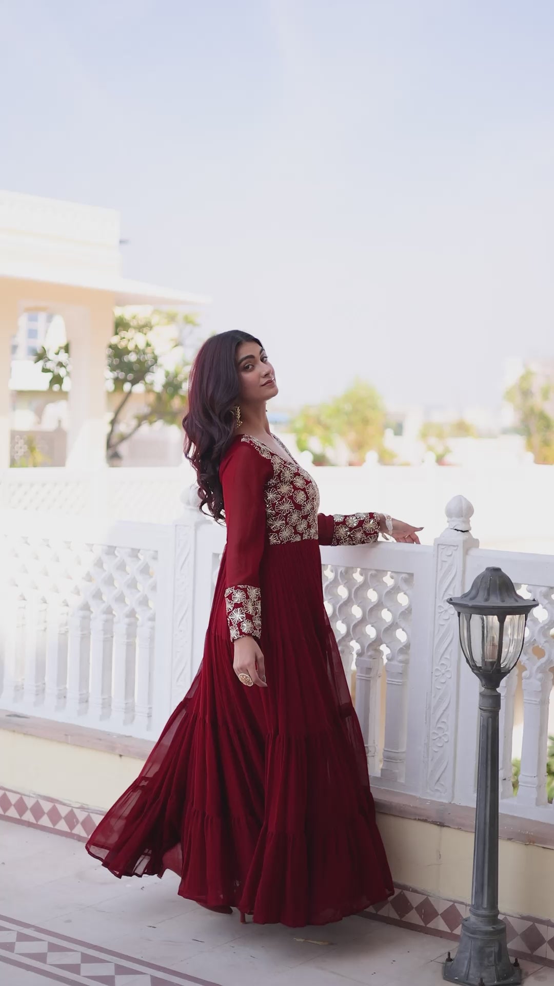 Women’s Designer Anarkali Gown | Embroidered Party Wear Ethnic Dress with Long Sleeves | Festive & Wedding Wear