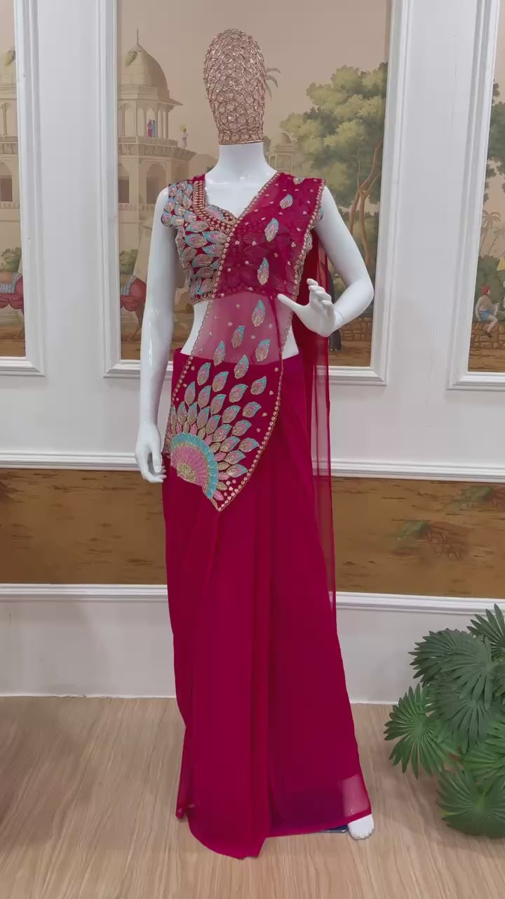 Designer Draped Saree Set with Statement Embroidered Blouse