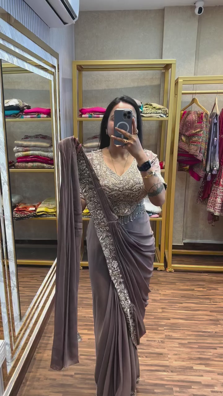 New Super Trending Embroidery Sequence work ready to wear saree with Embroidery Blouse