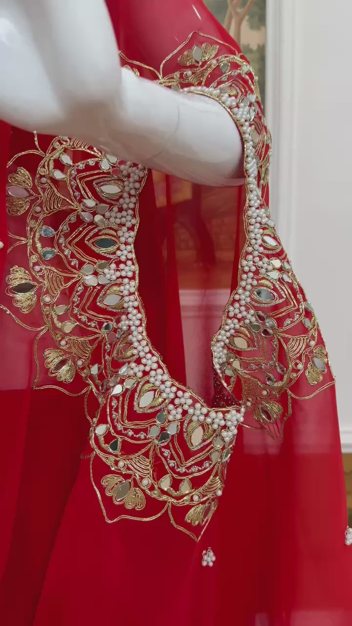 Elegant Kaftan Style Ready-to-Wear Saree with Heavy Embroidered Neck – Premium Party Wear