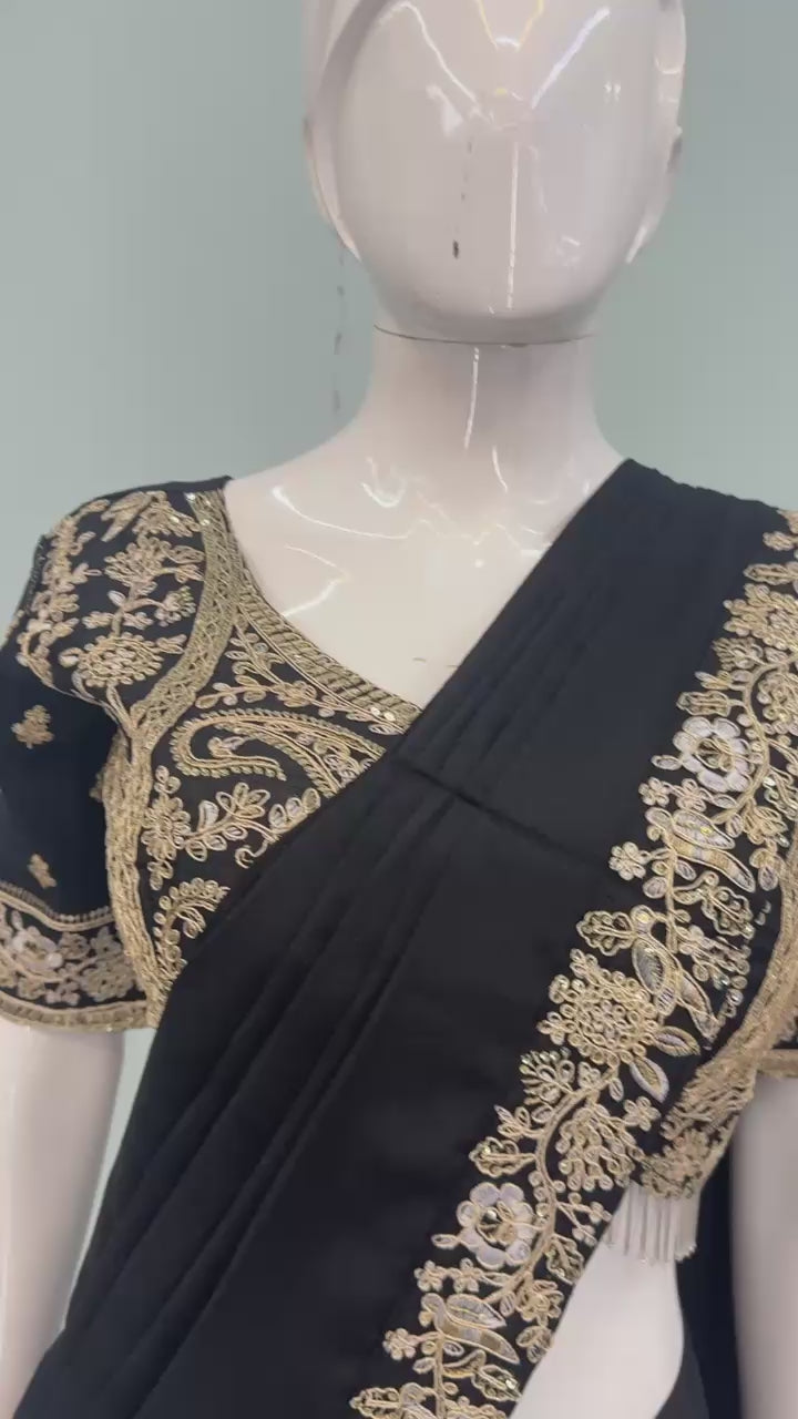 New Super Trending Embroidery Sequence work ready to wear saree with Embroidery Blouse